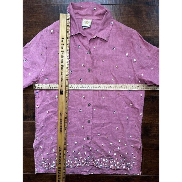 Vintage Tom Tom California Linen Floral Print Pink Boho Button Down Sz S - Picture 4 of 6